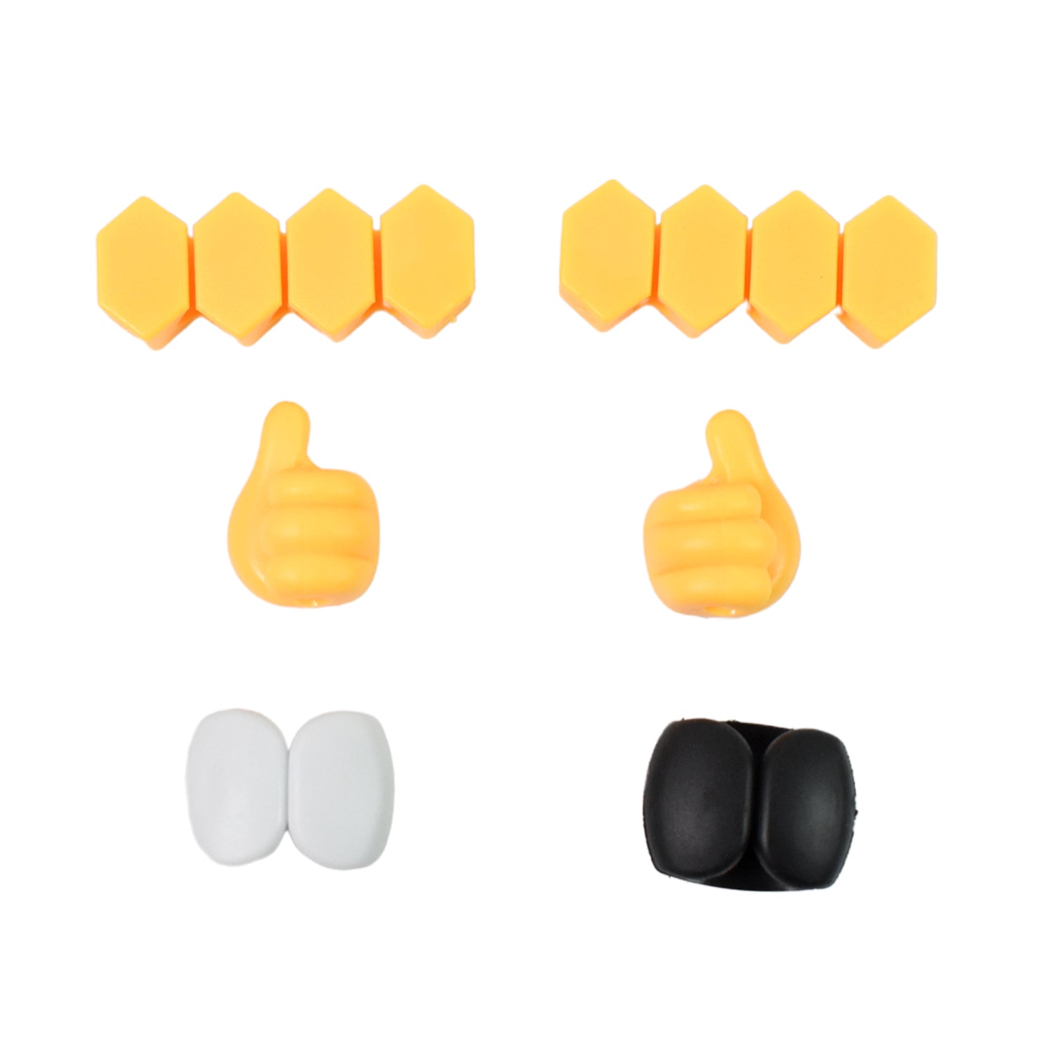 Colorful cable organizer self adhesive set featuring hexagonal shapes and thumbs up designs