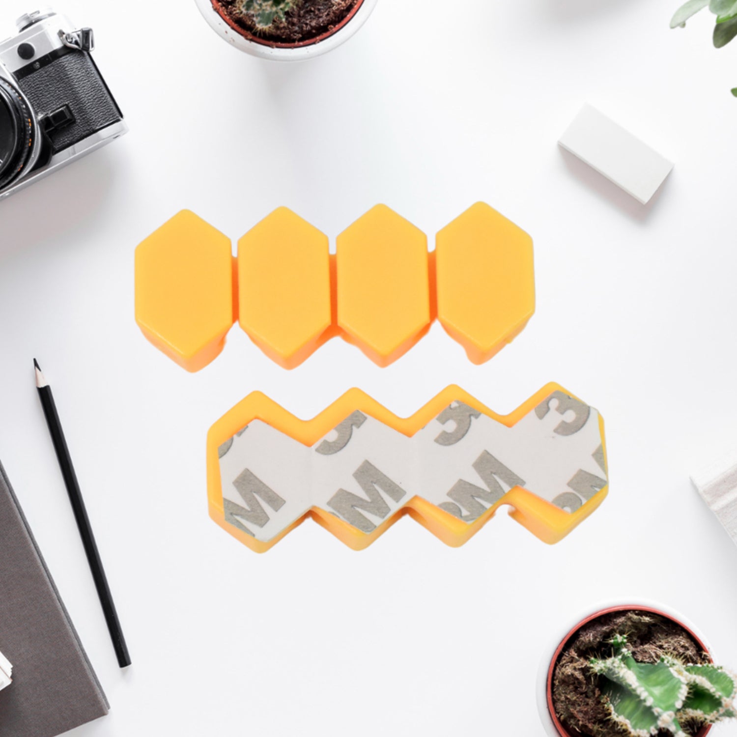 Yellow cable organizer self adhesive for tidy and flexible cable management on desks