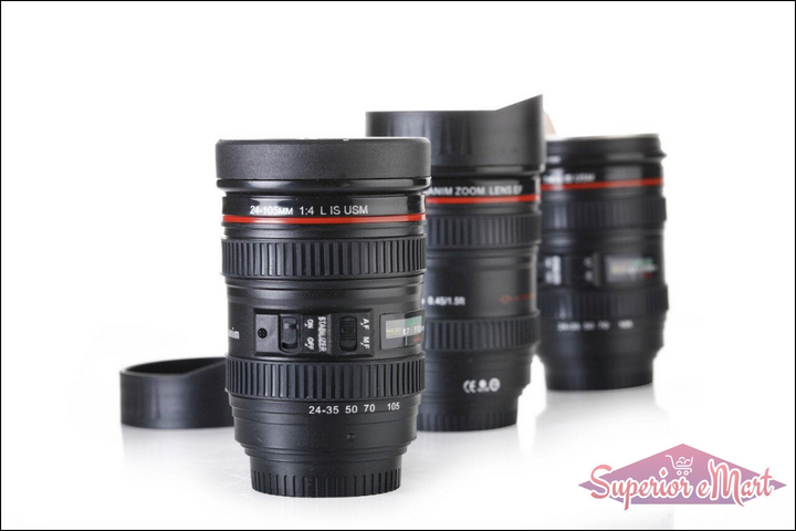 Camera Lens Shaped Coffee Mug Flask With Lid - Superior eMart