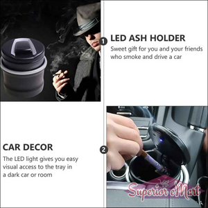 Car Ashtray With Lid featuring LED light for easy visibility in dark cars and added decor
