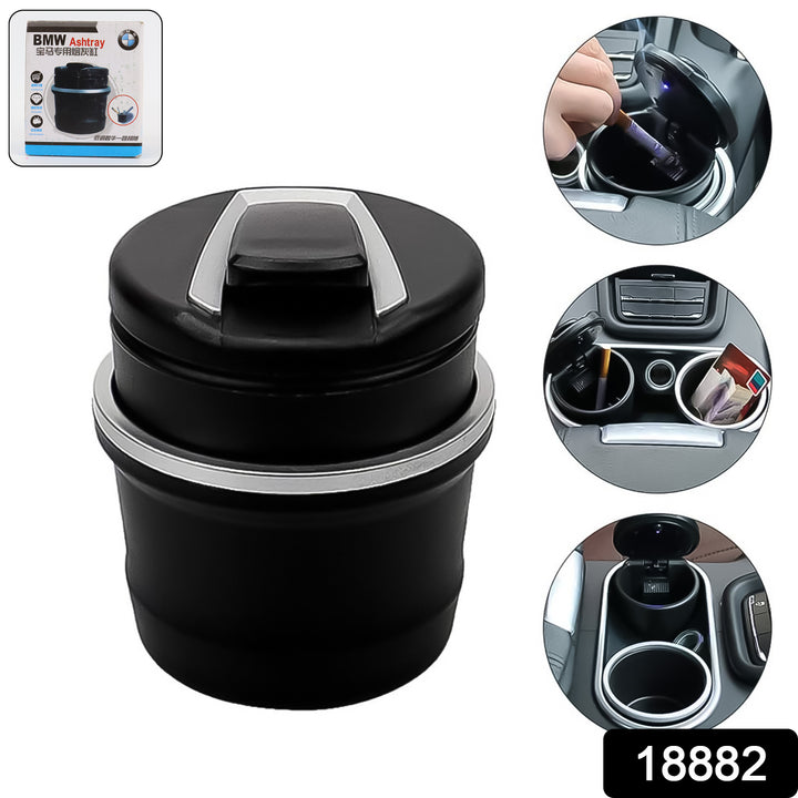 Black car ashtray with lid designed for tidy vehicle interiors and convenient use
