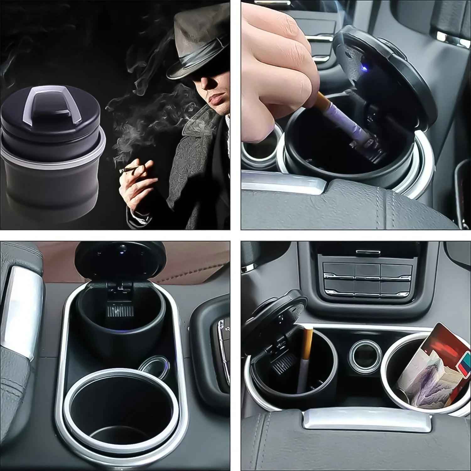 Car Ashtray With Lid for Vehicles, Featuring a Sleek Design and Convenient Use in Cup Holders
