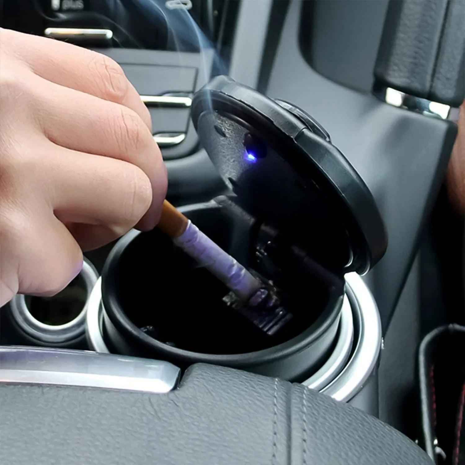 Car Ashtray With Lid designed for vehicles to contain ashes and prevent spills while driving