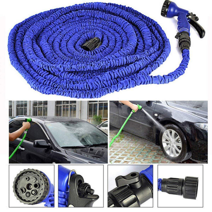 Expandable Blue Hose Pipe for Car and Bike Cleaning with Adjustable Spray Nozzle