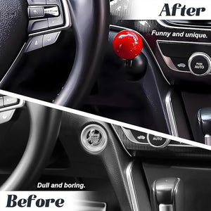 Car push start button cover in red adding a fun touch to vehicle interior compared to a plain design