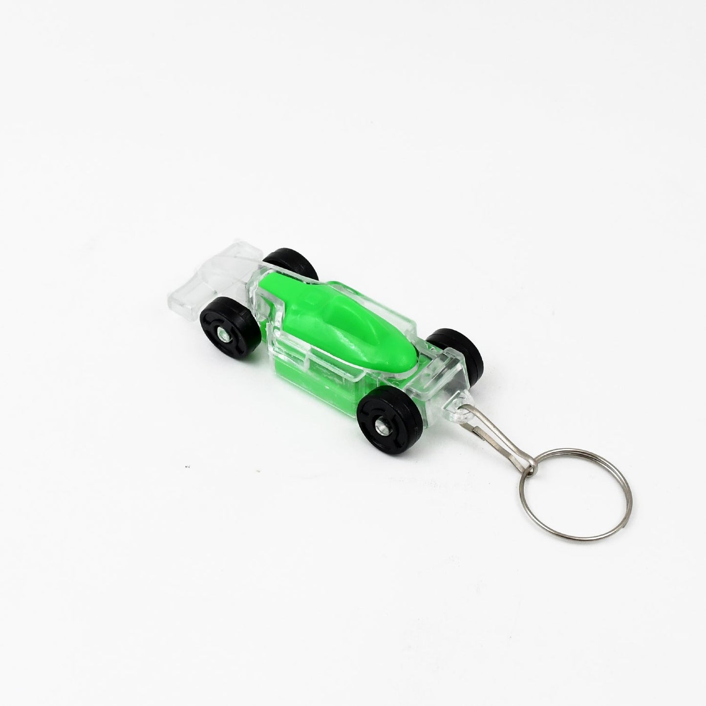 Car shaped keychain in green and clear design for kids, perfect for accessories and gifts