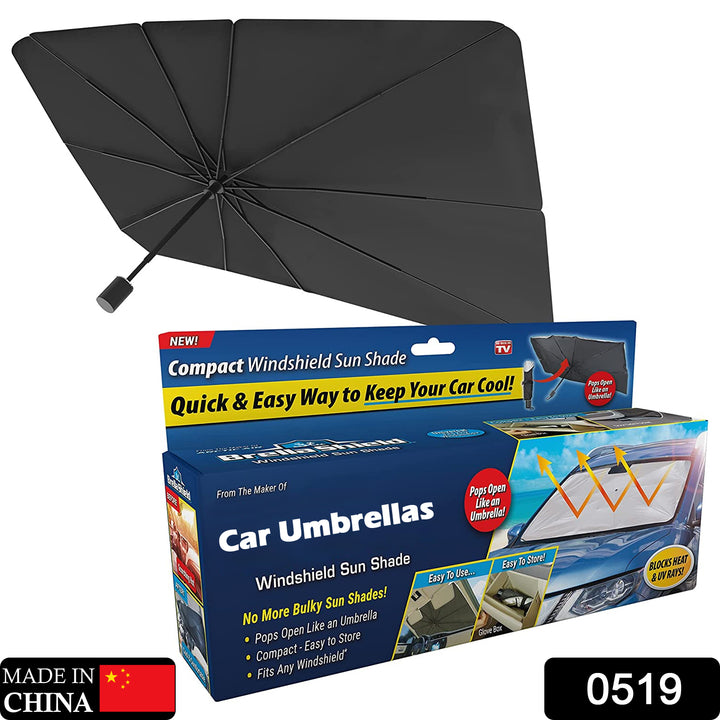 Compact umbrella car sun shade for windshields, easy to use and store, keeps your car cool