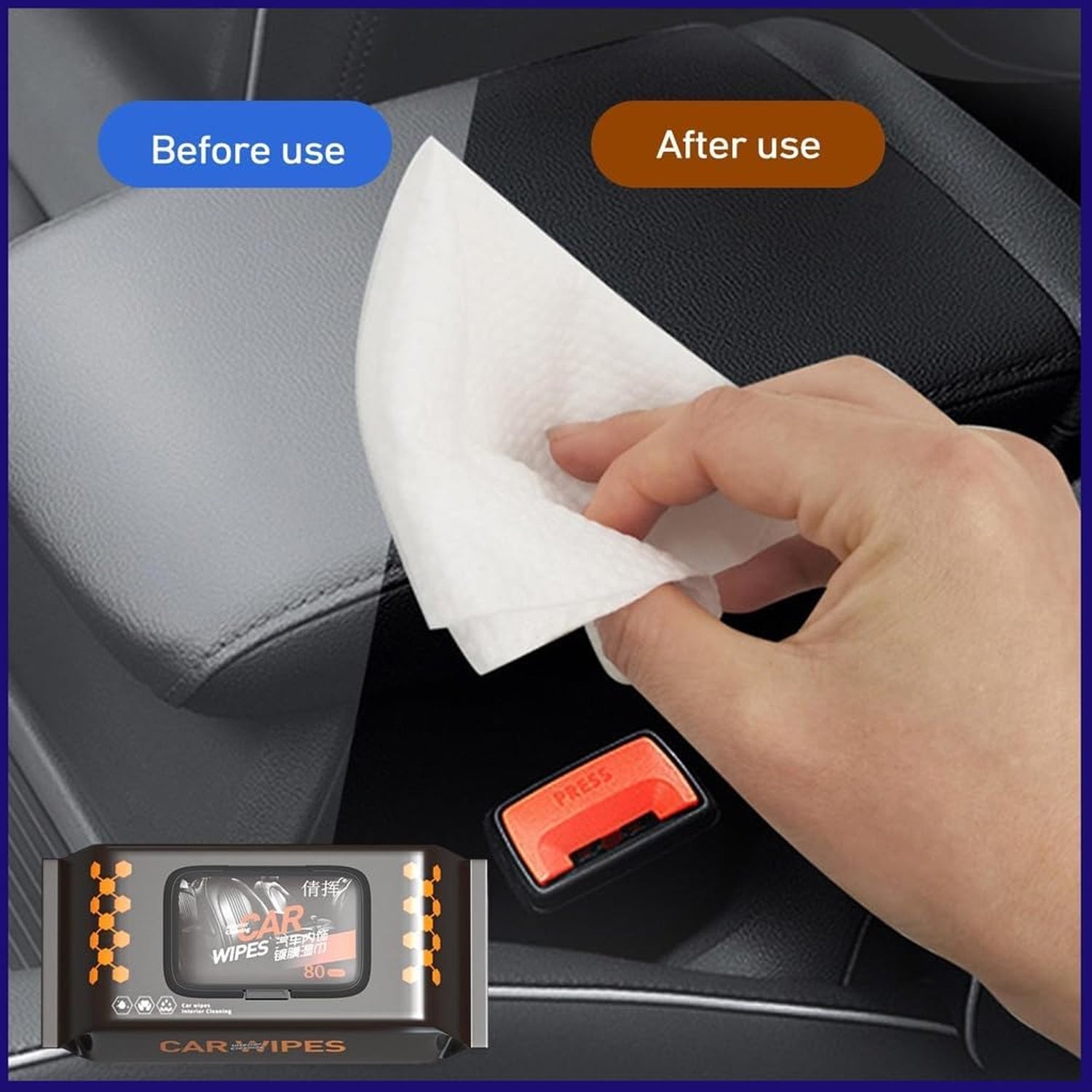 Dashboard cleaning tissues in use for effective car interior maintenance