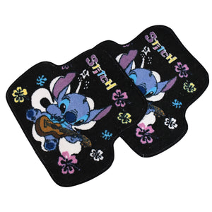 Cartoon car floor mats featuring Stitch playing guitar with colorful flowers for fun vehicle décor
