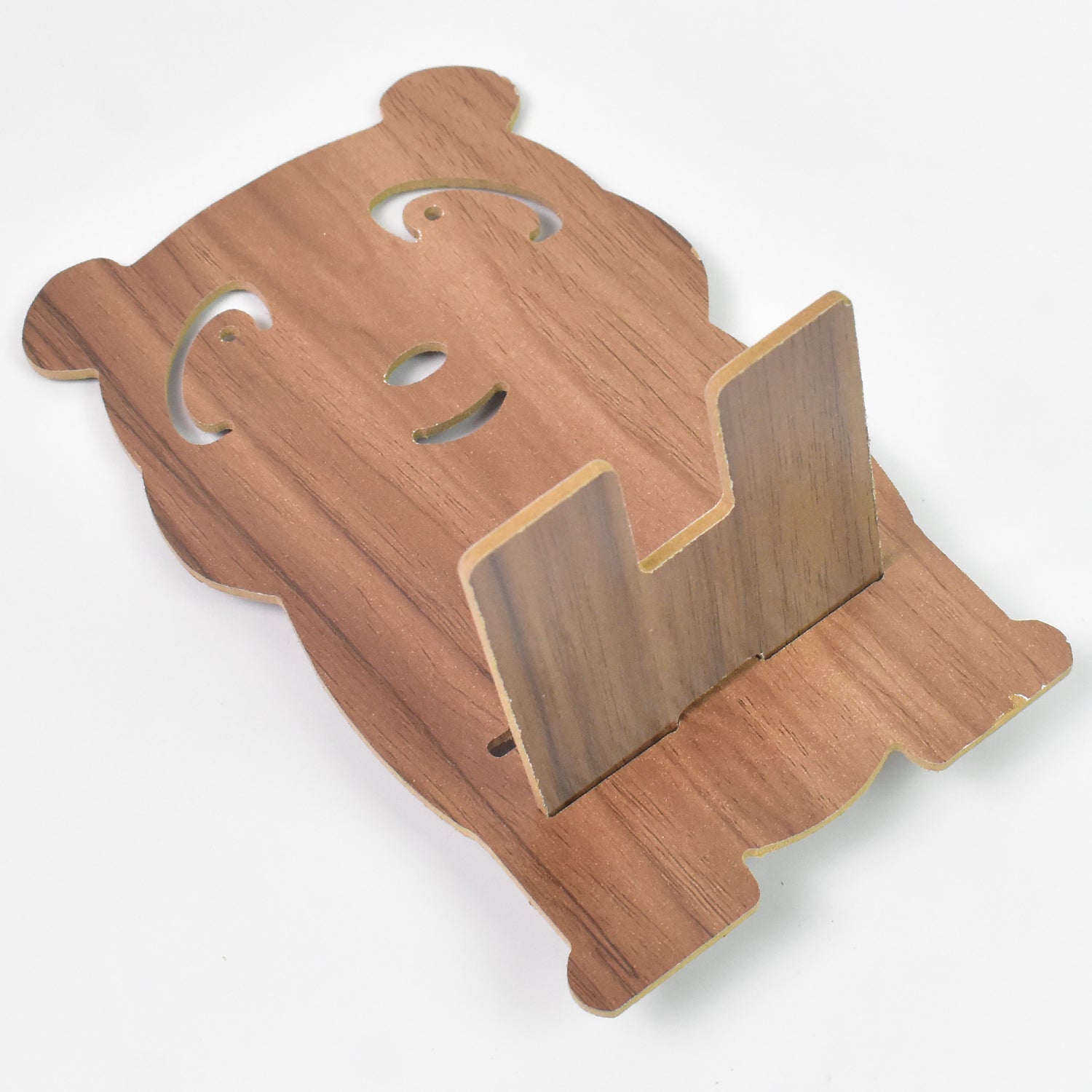 Cartoon wooden mobile stand shaped like a bear for holding smartphones and tablets securely
