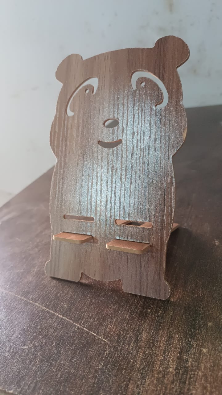 Cartoon wooden mobile stand shaped like a smiling panda, perfect for holding phones and tablets