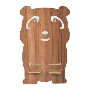 Cartoon wooden mobile stand shaped like a bear for desks and tables