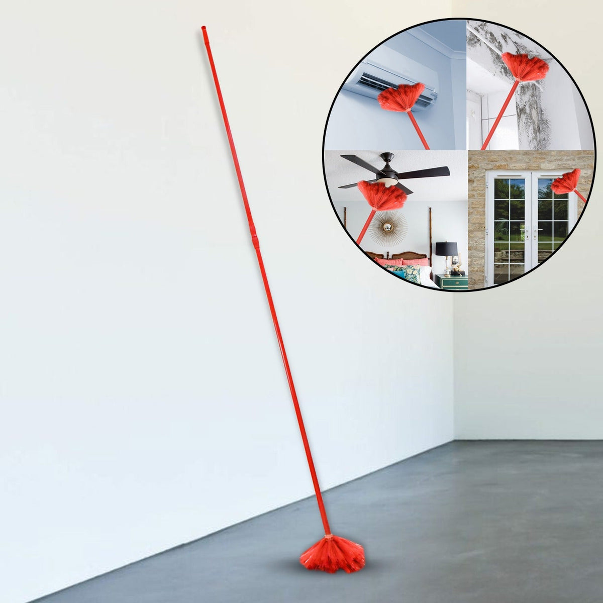 Cobweb Brush With Metal Strong Long Extendable Handle for Dusting, Ceiling Cobwe - 17790_pla_cobweb_brush_stick_90inch