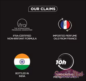 List of product claims with logos and text on a black background