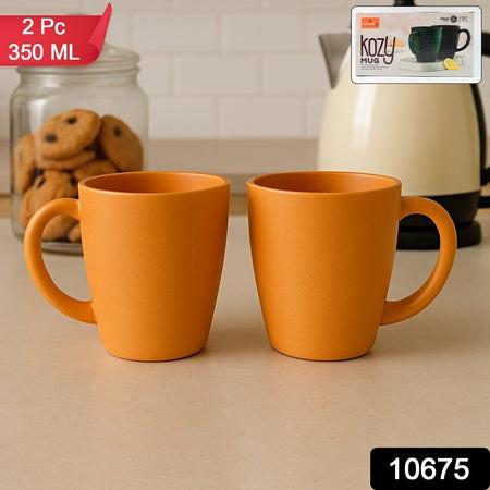 Ceramic coffee and tea mugs set in vibrant orange, perfect for enjoying beverages at home