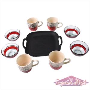 Ceramic Cup and Glass Bowl Set - 9 Pieces - Superior eMart