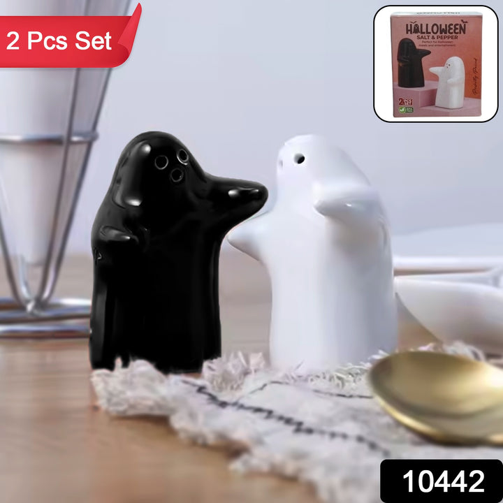 Superior eMart ceramic spice shaker set in black and white ghost design for Halloween kitchen decor
