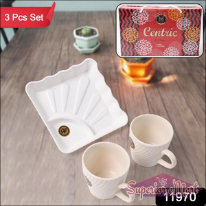 Ceramic Tea Cup Set with Tray, 3 Pcs - Superior eMart