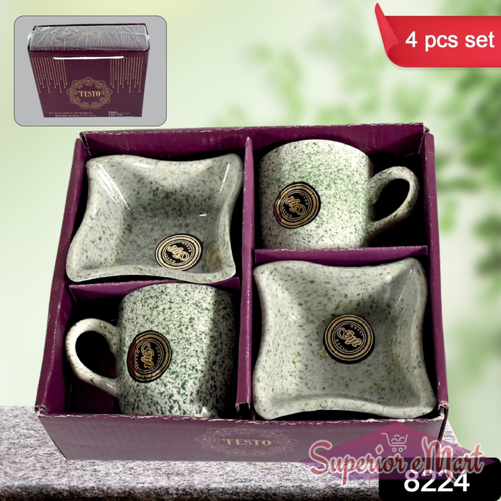 8224 Festo Ceramic Tea  Cups  Mug Set Including Snacks  Serving Bowl Milk Cup Coffee Cup Tea Cup Breakfast Cup Drinking Mug Or Outdoor For Household Gift For Birthday Wedding Party (4 Pcs Set)