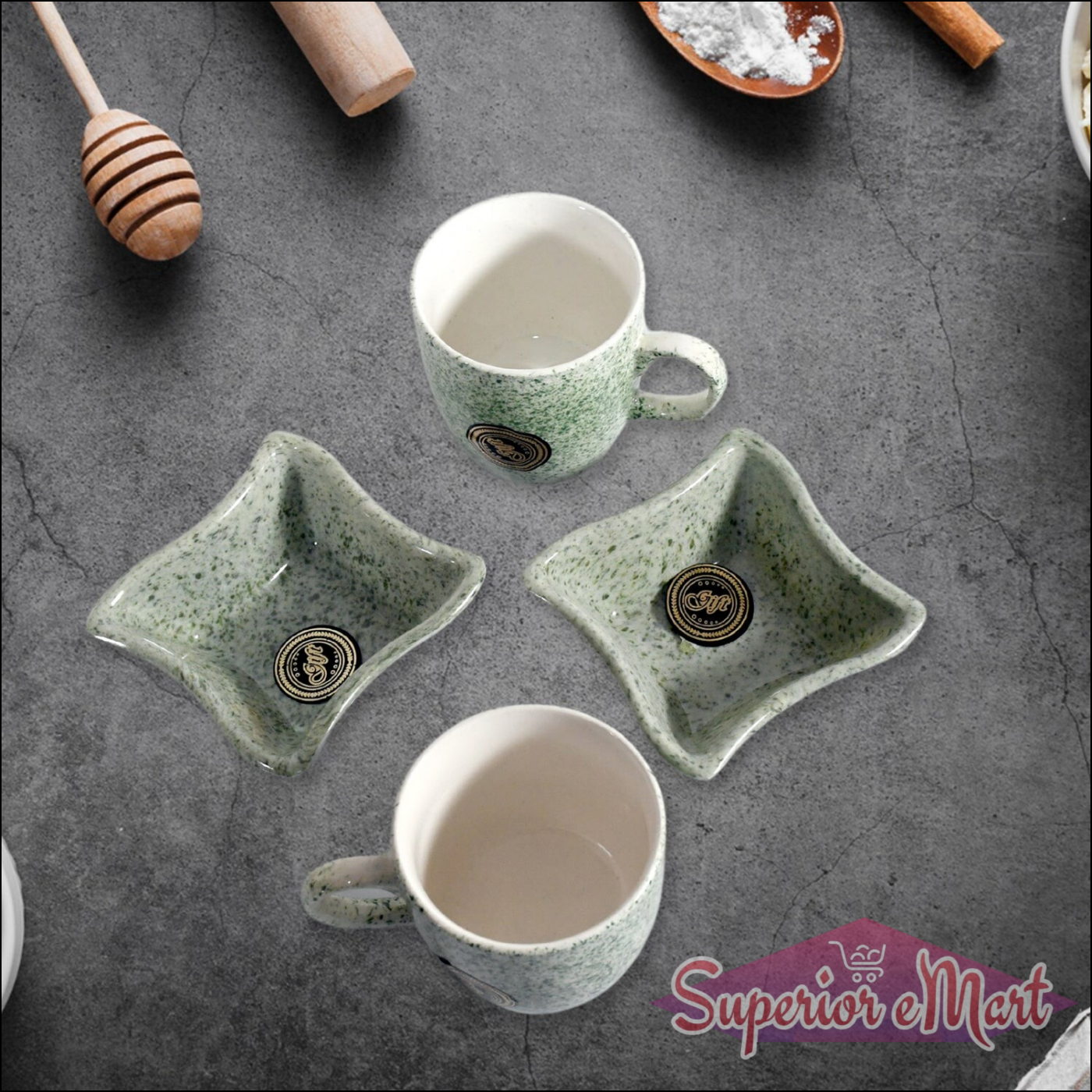 8224 Festo Ceramic Tea  Cups  Mug Set Including Snacks  Serving Bowl Milk Cup Coffee Cup Tea Cup Breakfast Cup Drinking Mug Or Outdoor For Household Gift For Birthday Wedding Party (4 Pcs Set)