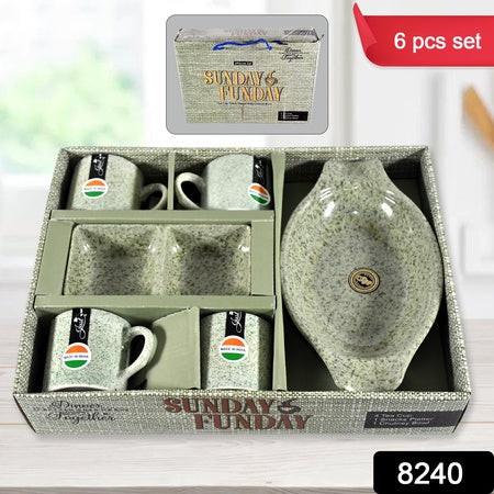 Ceramic tea cups with snacks platter set packaged in a stylish box for home entertaining