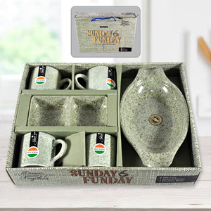 Ceramic tea cups with snacks platter set packed in a stylish gift box for elegant serving