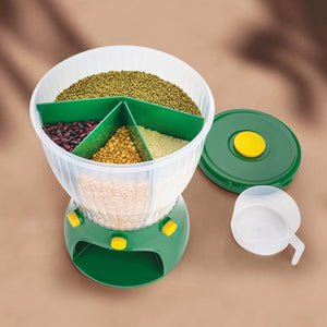 360 degree cereal dispenser with multiple compartments for easy access and storage of grains