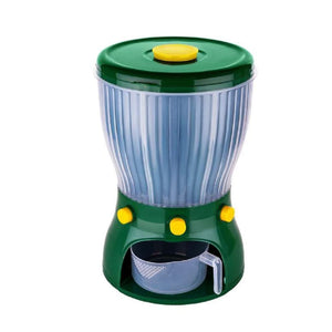 Green 360 degree cereal dispenser with transparent reservoir and easy-pour spout for convenient cereal serving