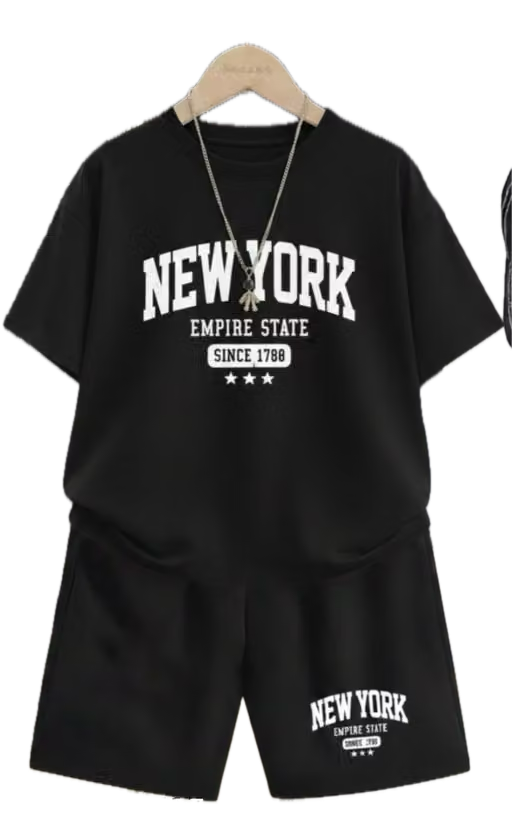 Vibrant boys printed short-sleeve top with round neck and matching printed shorts