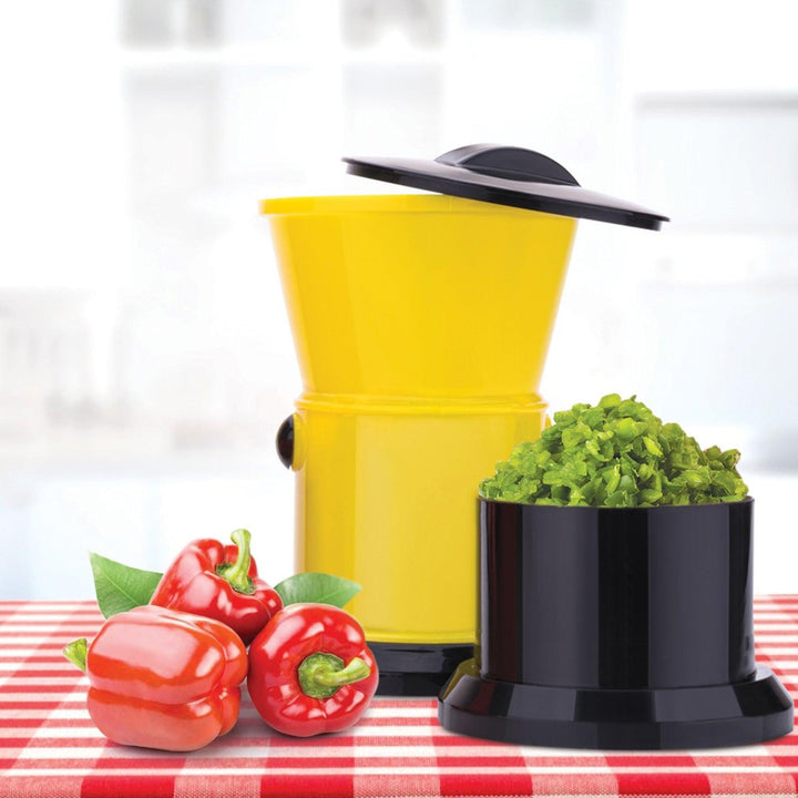 Superior eMart chilly cutter with sharp blades in yellow, ideal for chopping vegetables quickly and easily