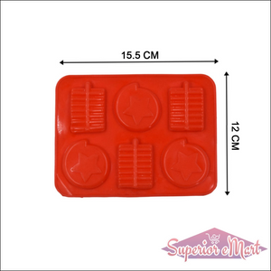 Red silicone chocolate mold tray with five star-shaped cavities for homemade treats