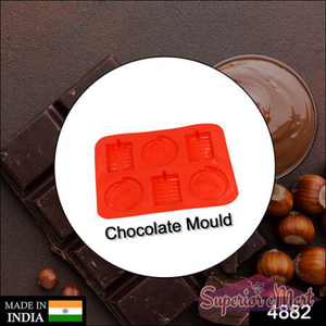 Red silicone chocolate mold tray with four cavities for shaping delicious chocolates