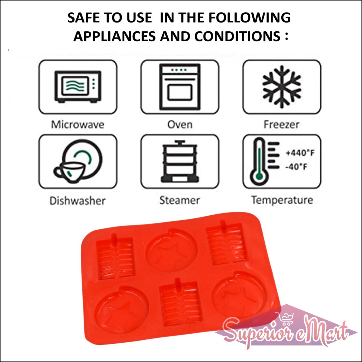 Silicone chocolate mold tray in red, safe for microwave, oven, and freezer use
