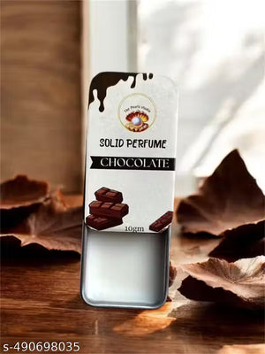 Chocolate Solid Perfume Balm in a sleek metal tin with elegant packaging, perfect for on-the-go fragrance.