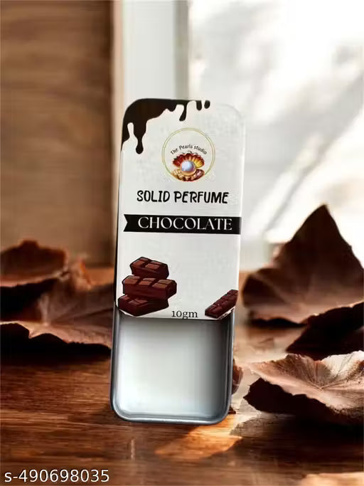 Chocolate Solid Perfume Balm in a sleek metal tin with elegant packaging, perfect for on-the-go fragrance.
