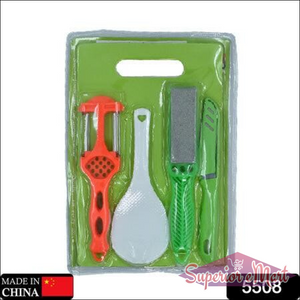 Superior eMart multipurpose chopping board set with peeler, spatula, grater, and knife for kitchen use