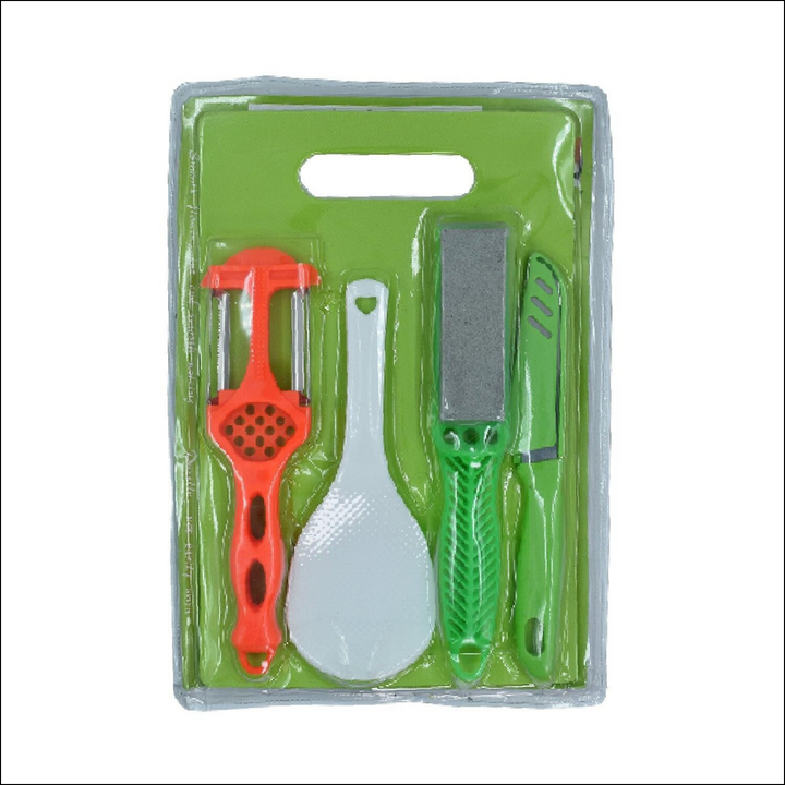 Multipurpose chopping board set with colorful kitchen tools for efficient food preparation