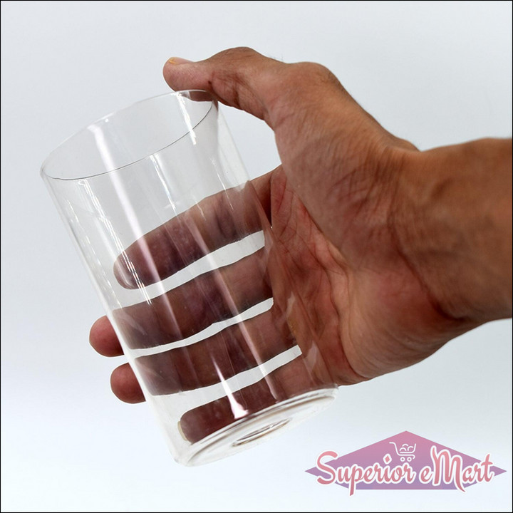 Hand holding a classic glass set of 6 clear drinking glasses suitable for home and kitchen use