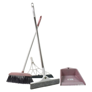 4-piece cleaning tool set including broom, dustpan, and squeegee in modern design
