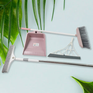 Superior eMart 4-piece cleaning tool set including broom, dustpan, and scrubber for efficient home cleaning