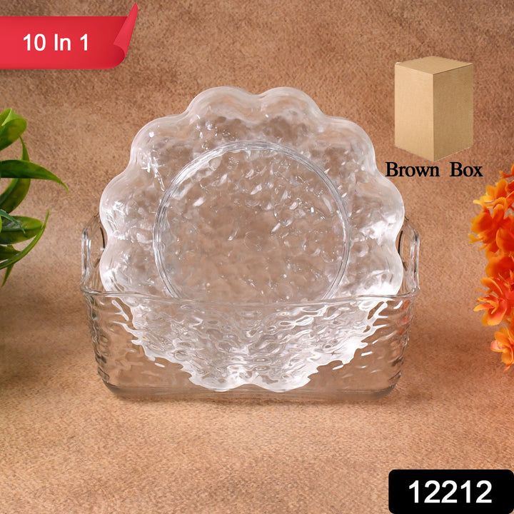 Superior eMart 10-piece dinner plate set with clear textured glass plates in decorative design