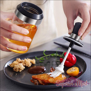 Glass oil dispenser with brush for easy application of oil on food while cooking