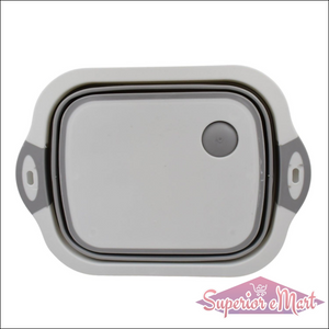 Collapsible cutting board with dish tub for easy food prep and washing in compact design