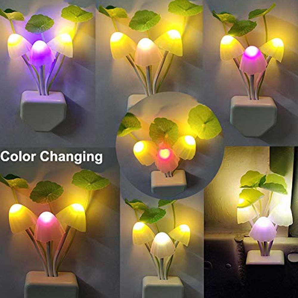 Colorful mushroom night light with color-changing features and decorative leaves for ambient lighting