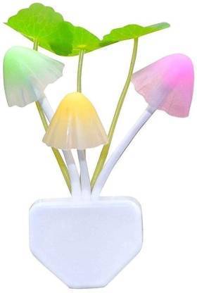 Colorful mushroom night light with three glowing mushrooms and a leafy design for whimsical home decor