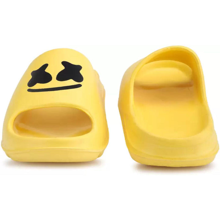 Comfortable Men's Slider yellow with open toe design and playful star graphic for casual wear