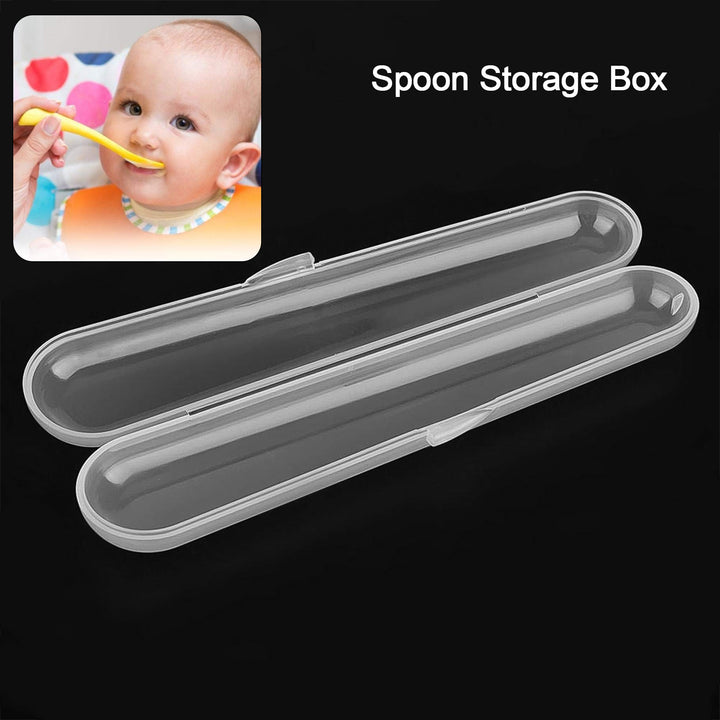 Transparent compact cutlery holder for baby spoons with a secure, portable design