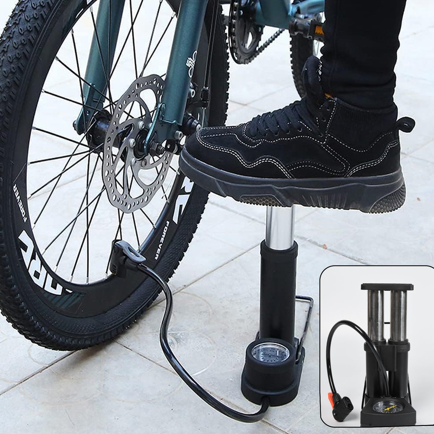 Superior eMart compact foot pump for bikes with pressure gauge for easy inflation