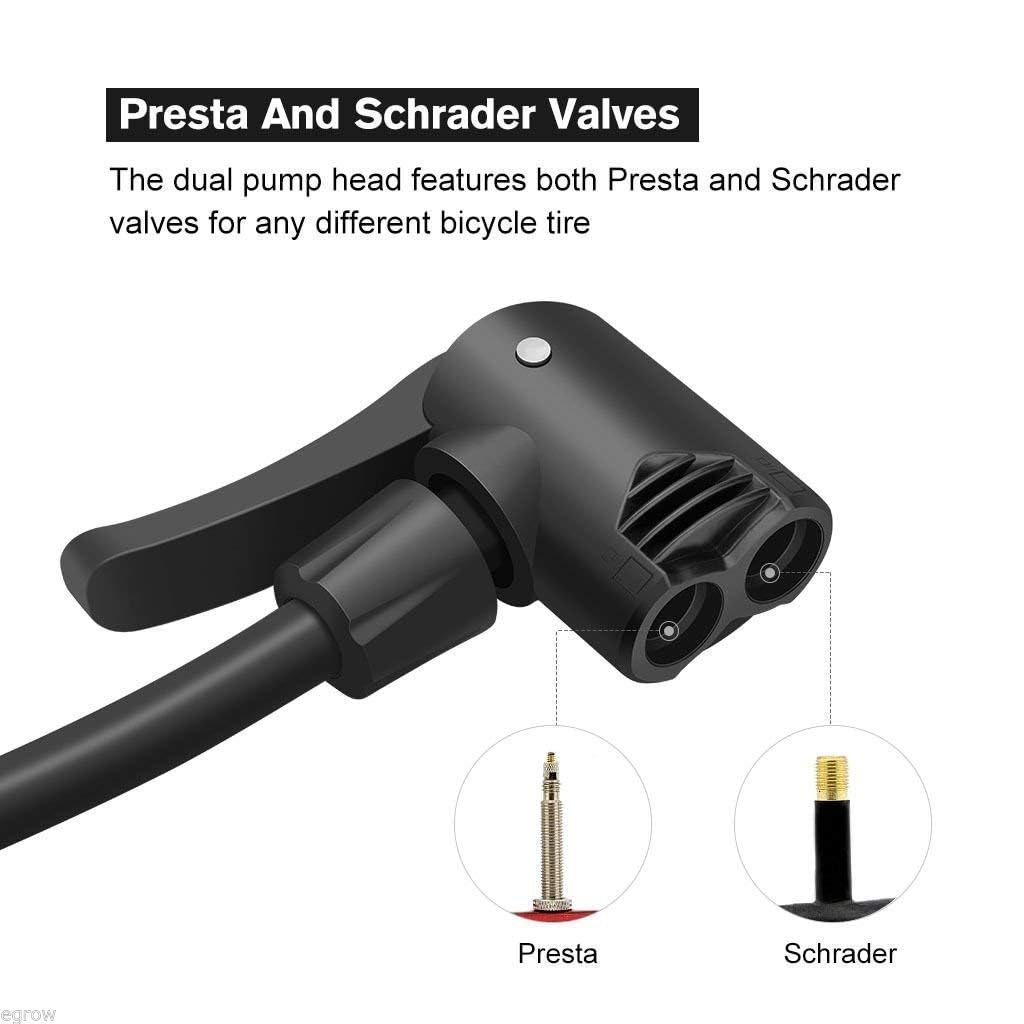 Compact foot pump for bikes featuring dual Presta and Schrader valves for versatile tire inflation
