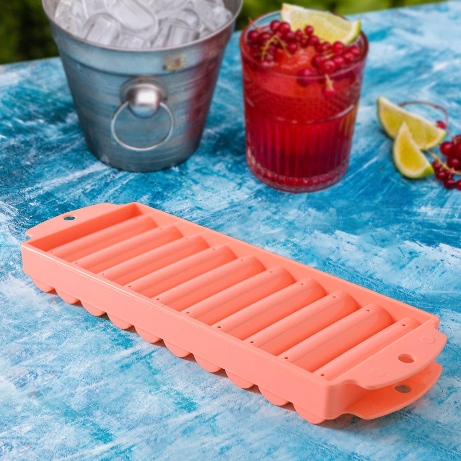 Superior eMart compact ice stick tray in orange silicone for making six ice sticks easily
